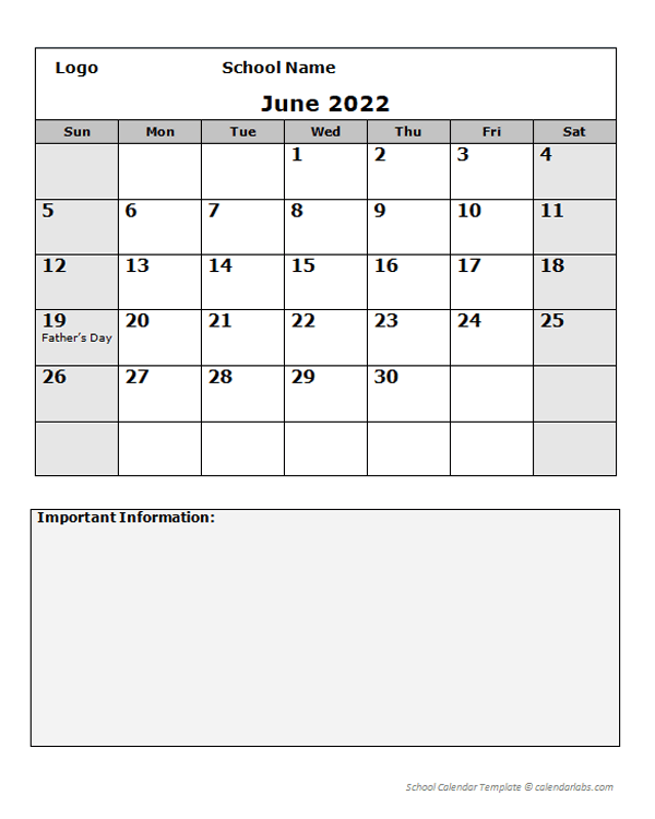 2022 Monthly School Jun-Sep Calendar