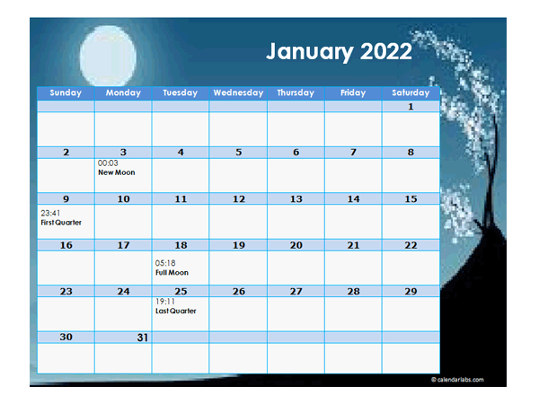 2022 Moon Calendar Universal Time