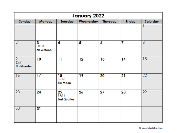 2022 Moon Phases Calendar With Days