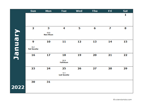 2022 Moon Cycle Calendar Template
