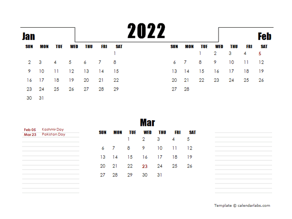 2022 Pakistan Quarterly Planner Template