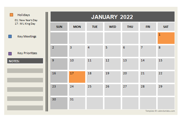 2022 Powerpoint Calendar With Holidays