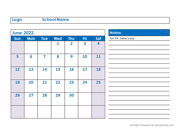 2022 Printable School Monthly Jun-Sep Calendar