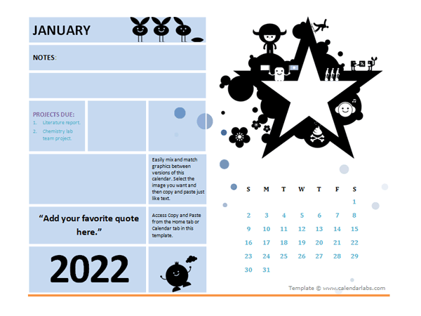 2022 Printable Student Calendar