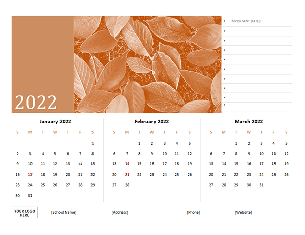 2022 Printable Three Months Calendar