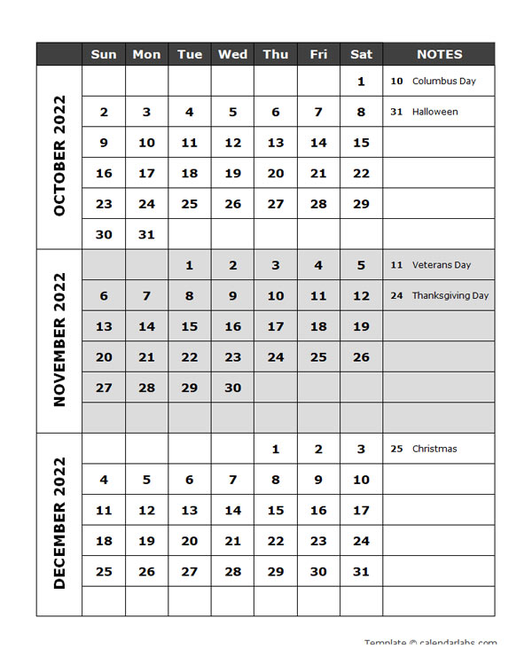 2022 Quarterly Events Calendar Word Template