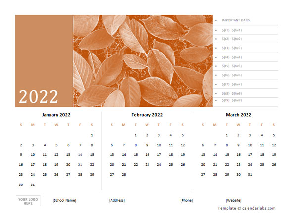2022 Quarterly Photo Calendar Word Template