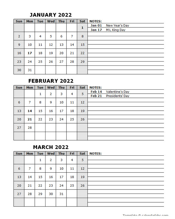 2022 Quarterly Word Calendar With Holidays
