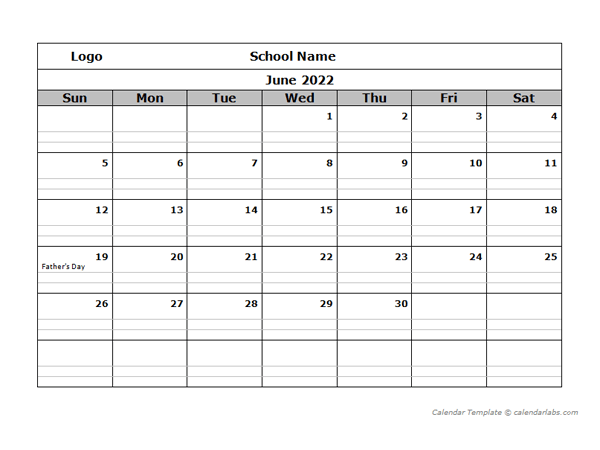 2022 School Monthly Printable Calendar