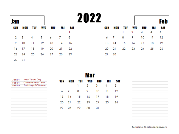 2022 Singapore Quarterly Planner Template