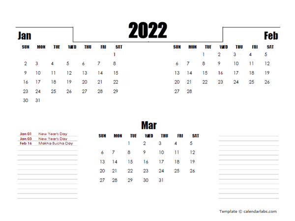 2022 Thailand Quarterly Planner Template