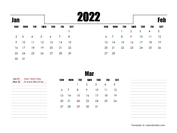 2022 UAE Quarterly Planner Template