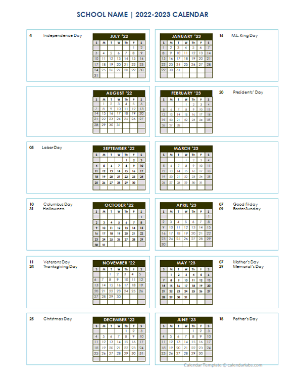 2022 Vertical Yearly Jul-Jun Calendar