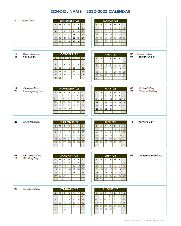 2022 Vertical Yearly Sep-Aug Calendar