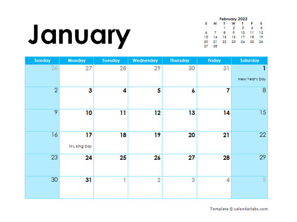 Large Box Printable Calendar 2022 2022 Word Calendar Template Large Boxes - Free Printable Templates