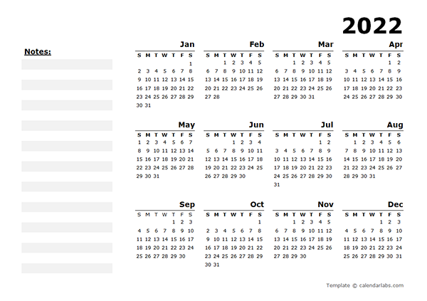 Minimalist 2022 Calendar 2022 Yearly Calendar Blank Minimal Design - Free Printable Templates