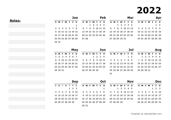 2022 yearly calendar blank minimal design free printable