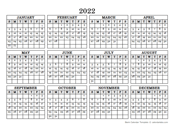 2022 blank yearly calendar landscape free printable templates