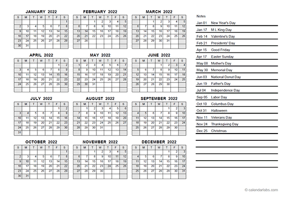 2022 Yearly Calendar PDF