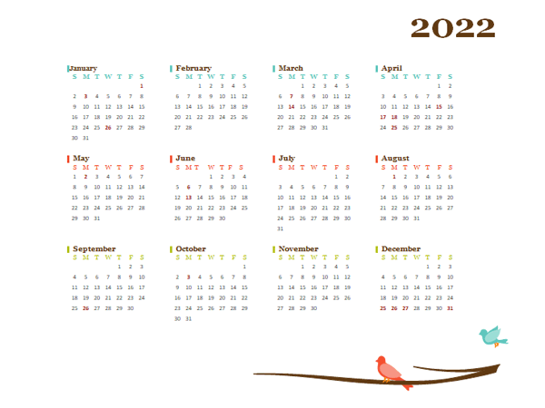 2022 Yearly Canada Calendar Design Template
