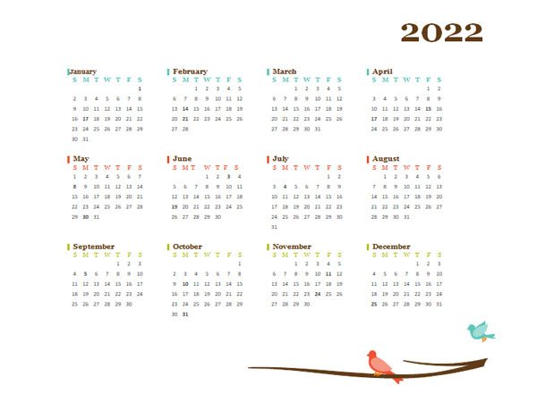 2022 Yearly Editable Word Calendar Template