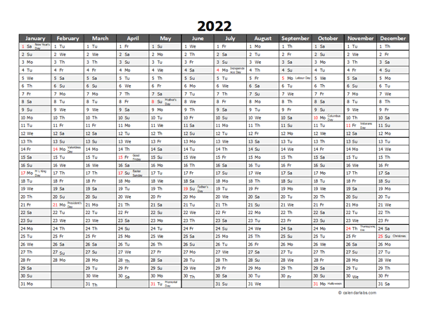 Editable 2022 Yearly Excel Scheduling Calendar