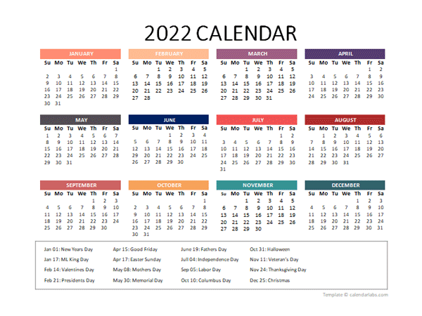 2022 Yearly Powerpoint Calendar Slide Free Printable Templates