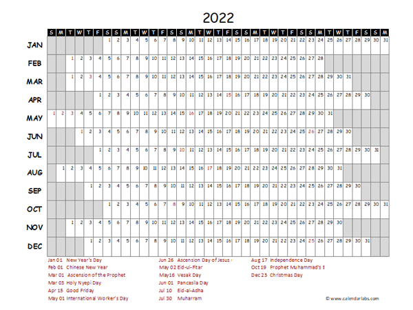 2022 Yearly Project Timeline Calendar Indonesia