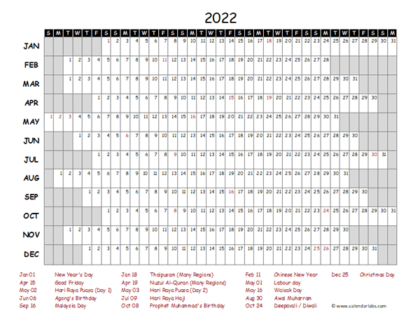 2022 Yearly Project Timeline Calendar Malaysia