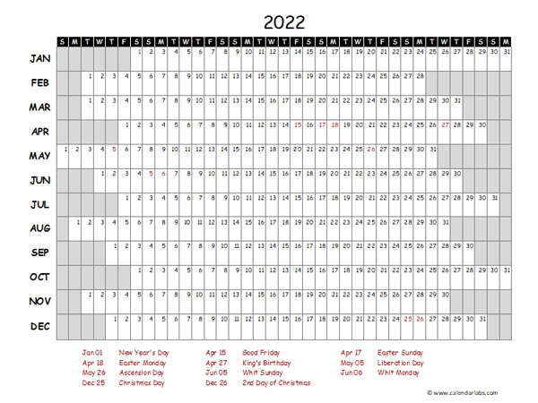 2022 Yearly Project Timeline Calendar Netherlands
