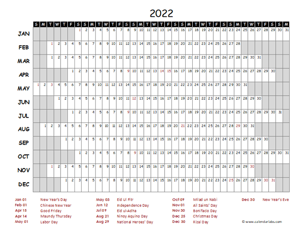 2022 Yearly Project Timeline Calendar Philippines
