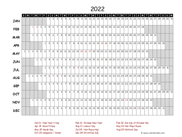 2022 Yearly Project Timeline Calendar Singapore