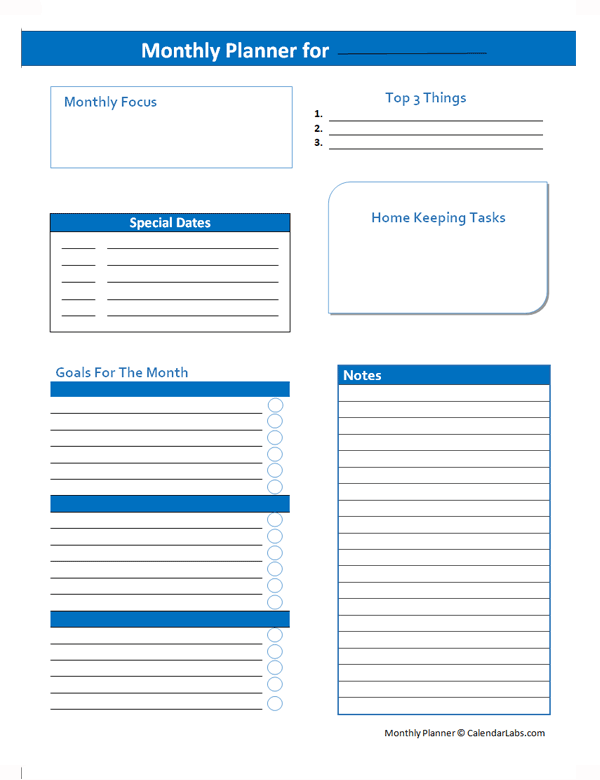 Editable Monthly Goal Planner