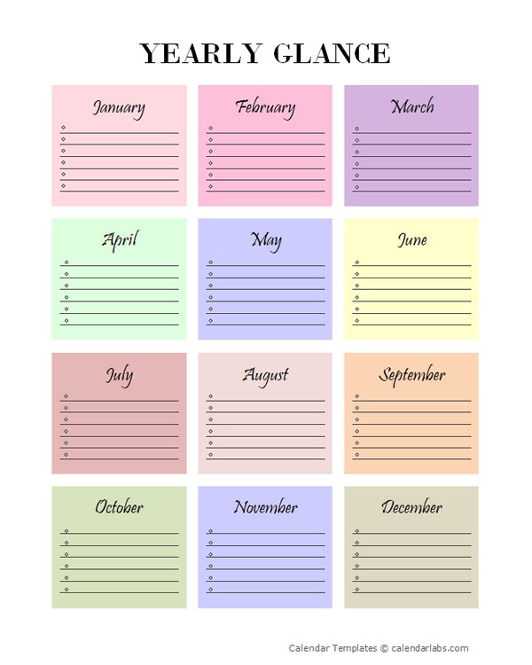 Family Yearly Glance Template