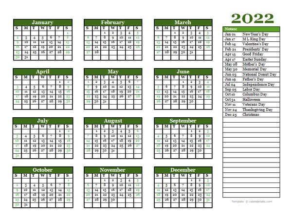 Free Editable 2022 Yearly Word Calendar