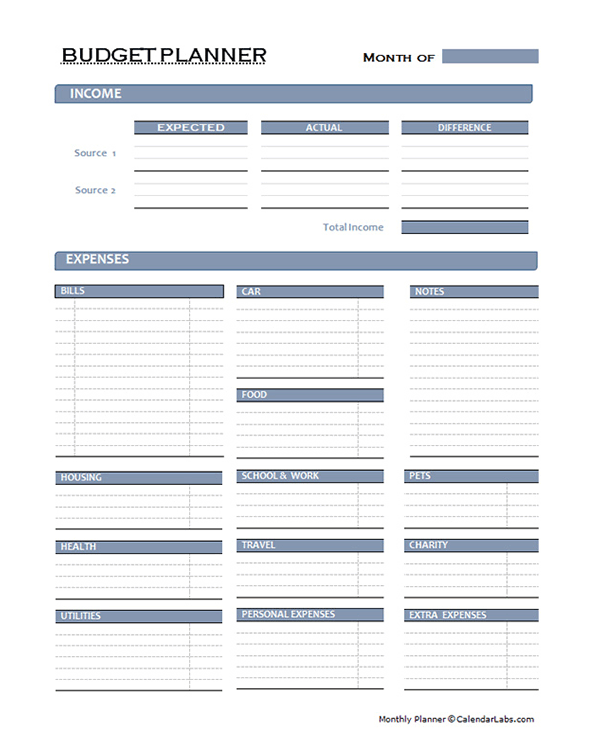 Monthly Budget Planner Template Free Download