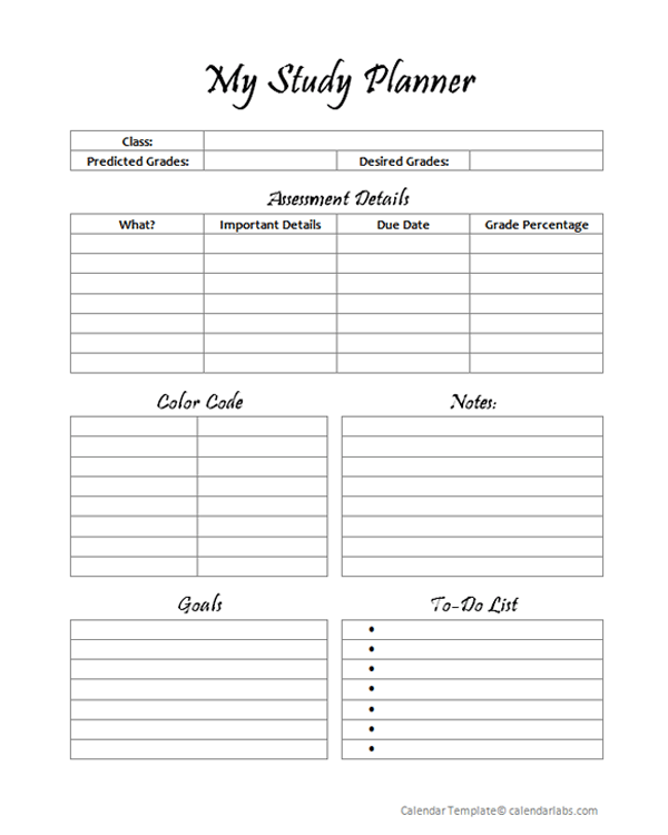 Printable My Study Planner