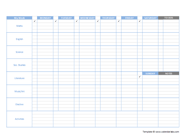 Weekly Student Calendar