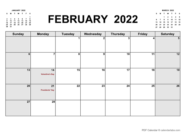 february 2022 calendar calendarlabs