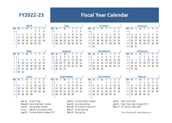 2022 Fiscal Year Calendar Template UK