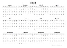 2022 Annual Blank Word Calendar Template