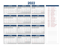 2022 Australia Annual Calendar with Holidays