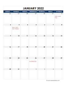 Printable 2022 Australia Calendar Templates with Holidays - CalendarLabs