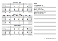 2022 Australia Quarterly Calendar with Holidays