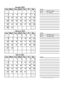 2022 Blank Printable Calendar