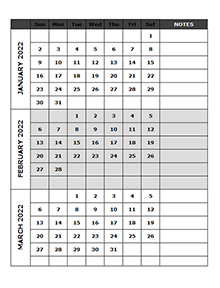 2022 Blank Quarterly Calendar