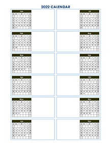 2022 Blank Yearly Calendar Template Vertical Design