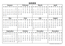 Editable 2022 Yearly Calendar Landscape - Free Printable Templates