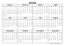 2022 Blank Yearly Word Calendar Template