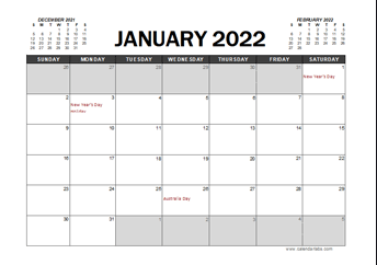 Printable 2022 Australia Calendar Templates With Holidays Calendarlabs